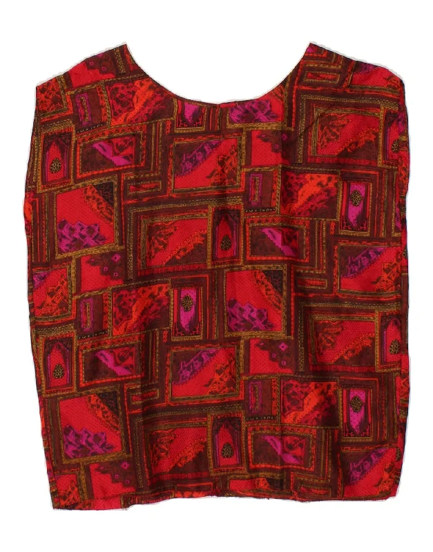 VINTAGE Womens Blouse Top UK 16 Large Red Patchwork Soft Pastel Blouse