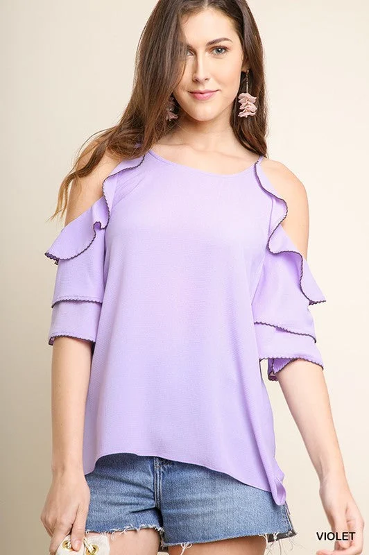 Layered Open Shoulder Blouse Elegant Semi-Sheer Blouse