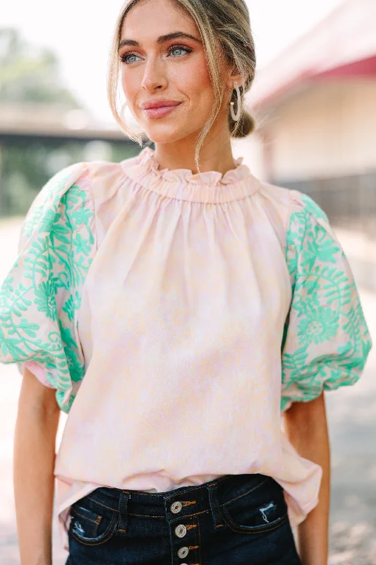 THML: Trust Me Pink Embroidered Blouse Chic Wrap Blouse