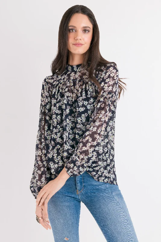 Olivia Blouse - Navy Floral Office Formal Blouse