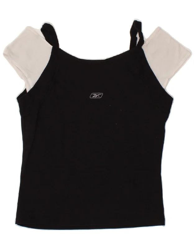 REEBOK Womens Blouse Top UK 18 XL Black Colourblock Cotton Soft Modal Blouse