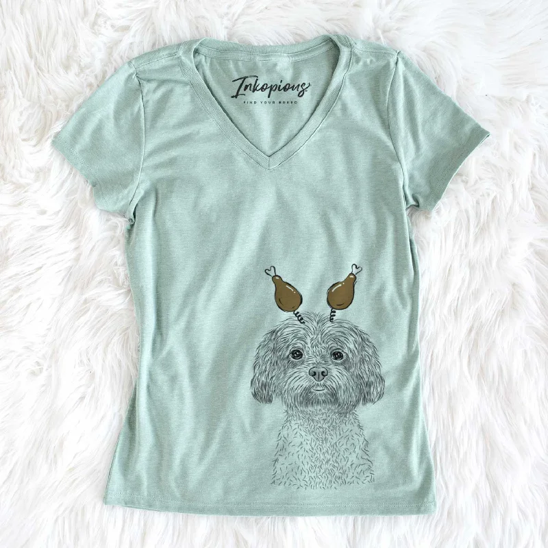Thanksgiving Lane the Lhasa Apso - Women's V-neck Shirt-- Lace Blend Ribbed Blend Corduroy Blend Thanksgiving Lane the Lhasa Apso - Women's V-neck Shirt-- Lace Blend Ribbed Blend Corduroy Blend