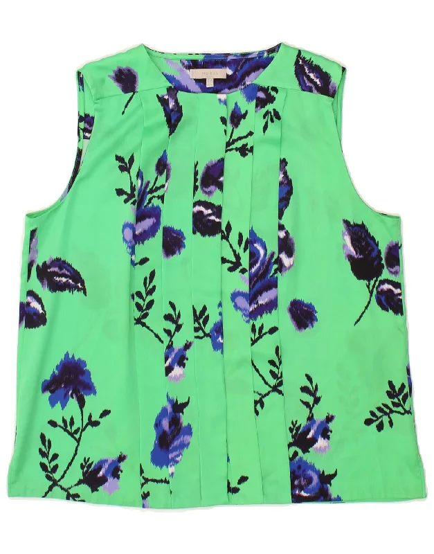 HOBBS Womens Sleeveless Blouse Top UK 14 Large  Green Floral Polyester Double-Layered Blouse