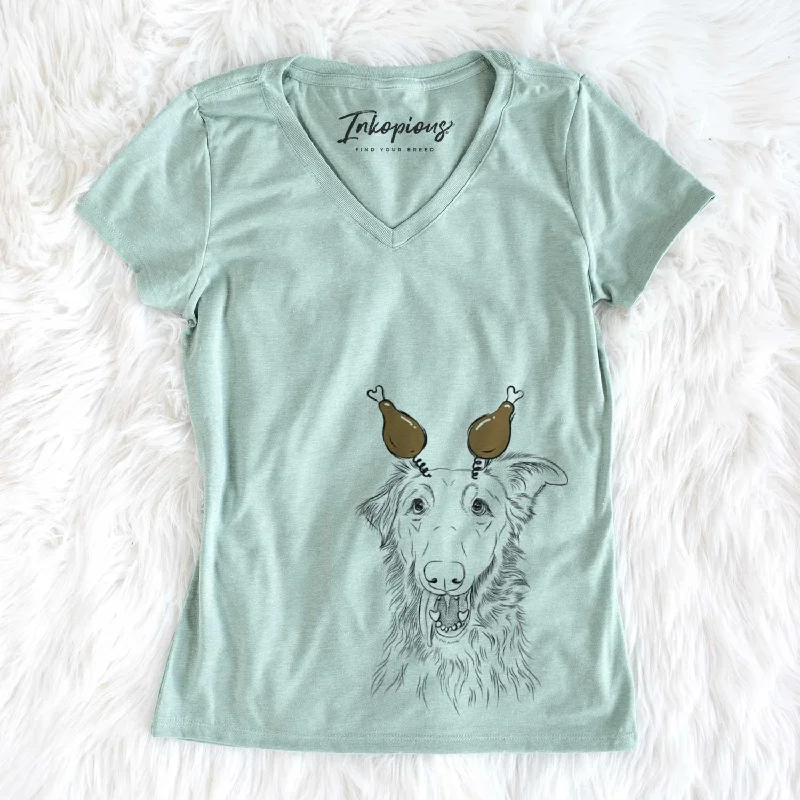 Thanksgiving Mila the Mixed Breed - Women's V-neck Shirt-- Modern Contemporary Chic