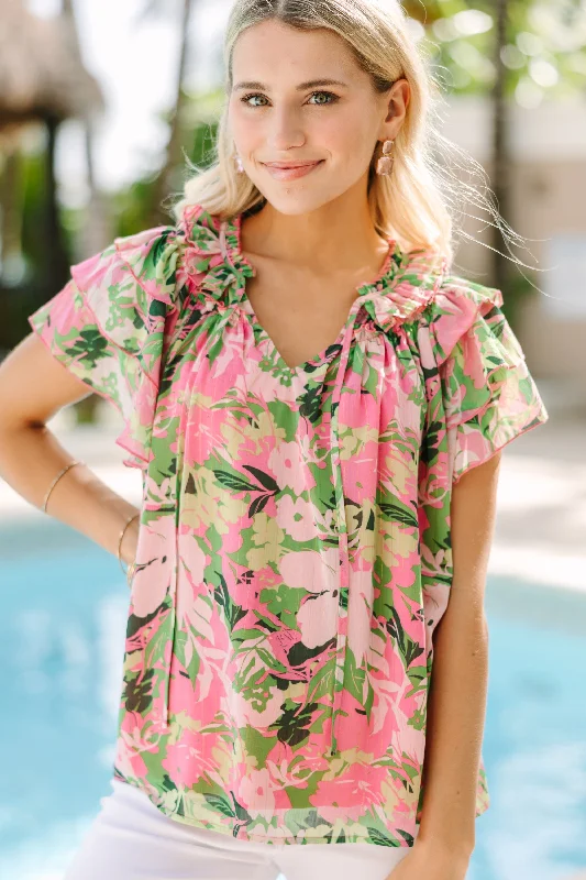 Be There Floral Pink Floral Blouse Satin Long Blouse