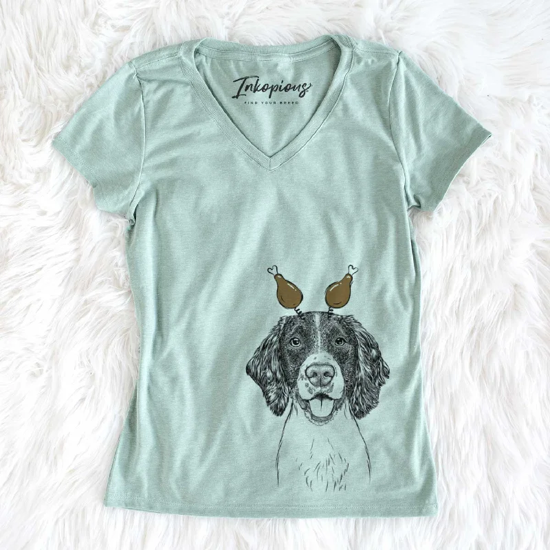 Thanksgiving Ever the English Springer Spaniel - Women's V-neck Shirt-- Rayon Fabric Velvet Fabric Corduroy Fabric Thanksgiving Ever the English Springer Spaniel - Women's V-neck Shirt-- Rayon Fabric Velvet Fabric Corduroy Fabric