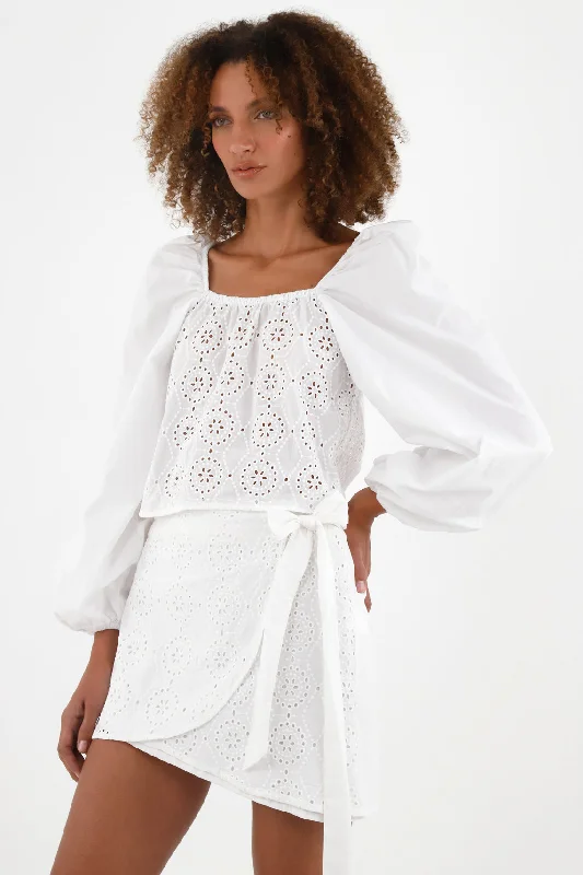Women's Ecru Straight Neckline Shirt-- Beaded Sequined Faux Fur