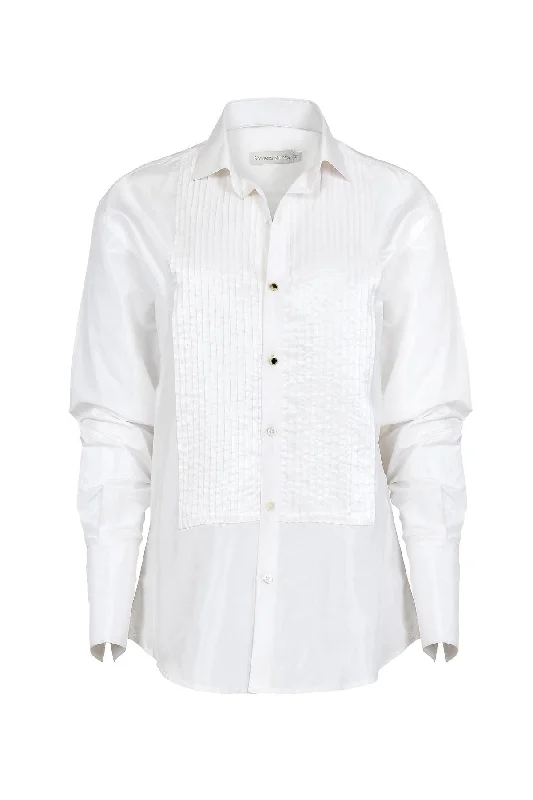 The Classic Tuxedo Shirt 100% Silk Taffeta-- Elegant Classic Vintage
