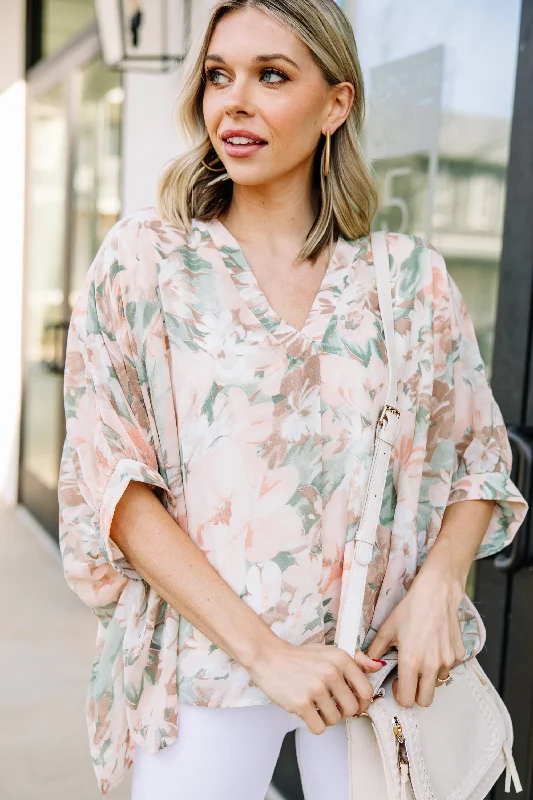 This Is You Time Peach Orange Floral Blouse Elegant Embroidery Blouse