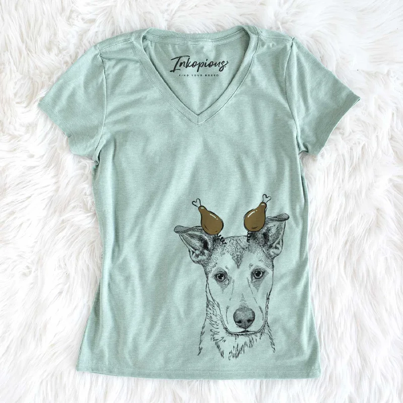 Thanksgiving Coral the Mixed Breed - Women's V-neck Shirt-- Ribbed T-Shirt High Neck Heavyweight Thanksgiving Coral the Mixed Breed - Women's V-neck Shirt-- Ribbed T-Shirt High Neck Heavyweight