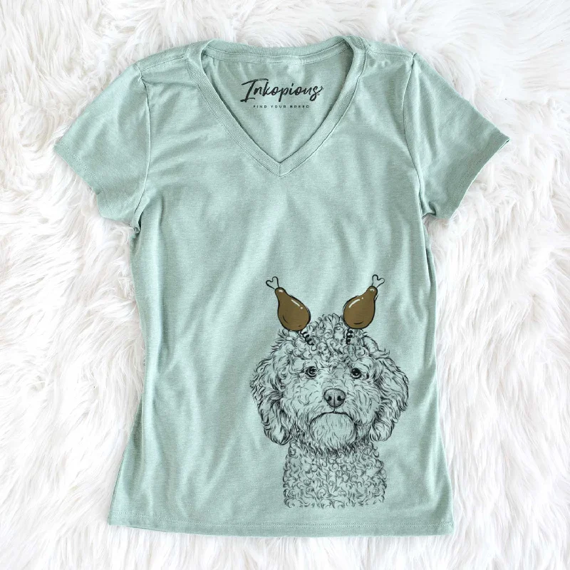 Thanksgiving Edgar the Shihpoo - Women's V-neck Shirt-- Oversized T-Shirt Spandex breathable Thanksgiving Edgar the Shihpoo - Women's V-neck Shirt-- Oversized T-Shirt Spandex breathable