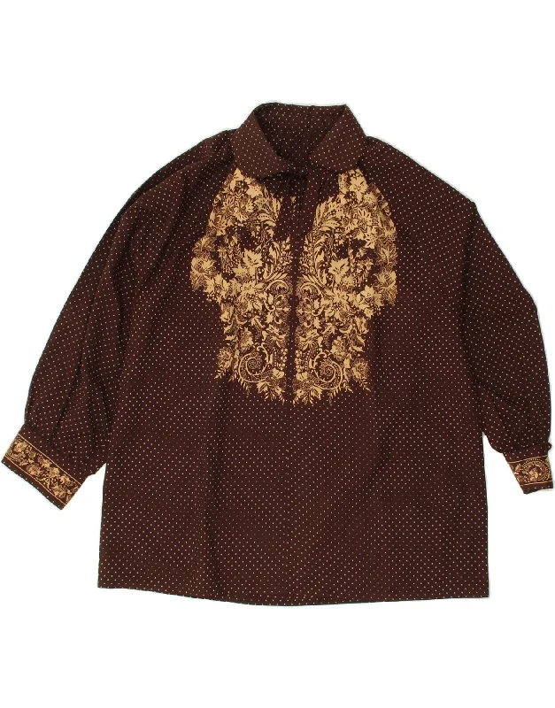 VINTAGE Womens Shirt Blouse UK 16 Large Brown Paisley Bell Sleeve Blouse