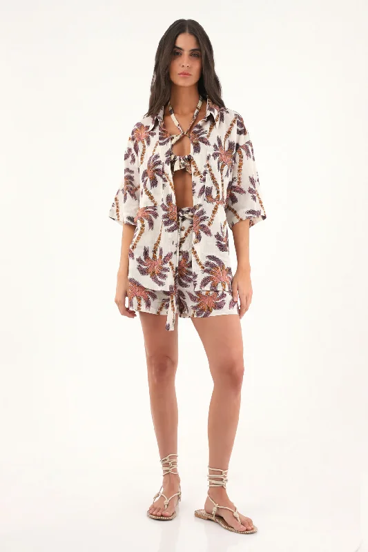 Women's printed shirt in 100% cotton-- Zippered Front Buttoned Front Snap Front
