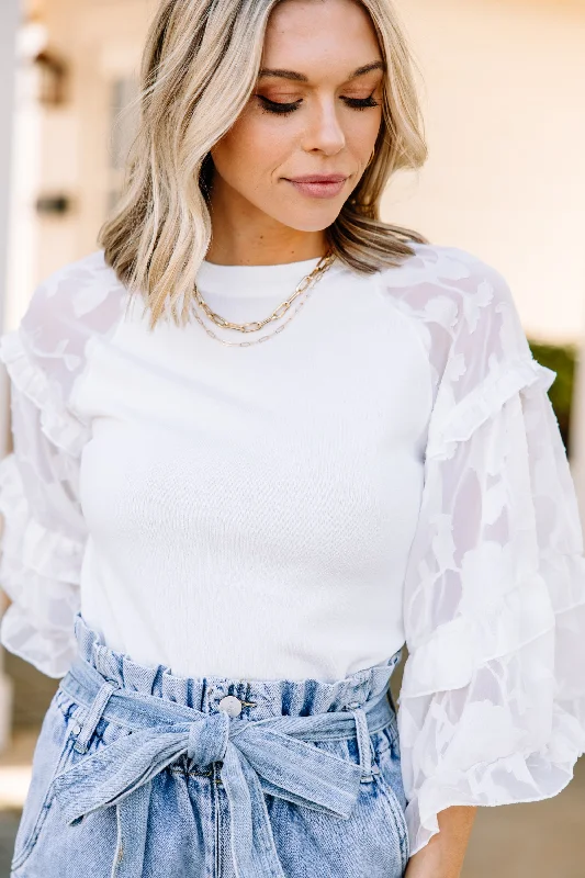 Too Close White Lace Blouse Lightweight Floral Blouse