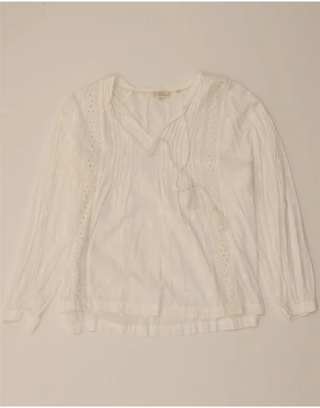 FAT FACE Womens Oversized Long Sleeve Blouse Top UK 14 Large White Floral Satin Drape Blouse