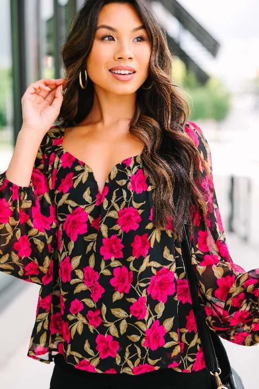 Life Of Love Black Floral Blouse Sheer Mesh Blouse