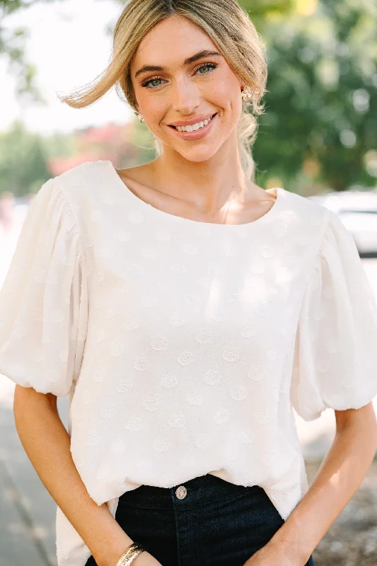 Look At You Shine Cream Textured Blouse Chic Off-Shoulder Blouse
