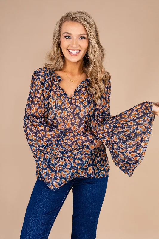 Tell You Everything Navy Blue Blouse Pleated Collar Blouse