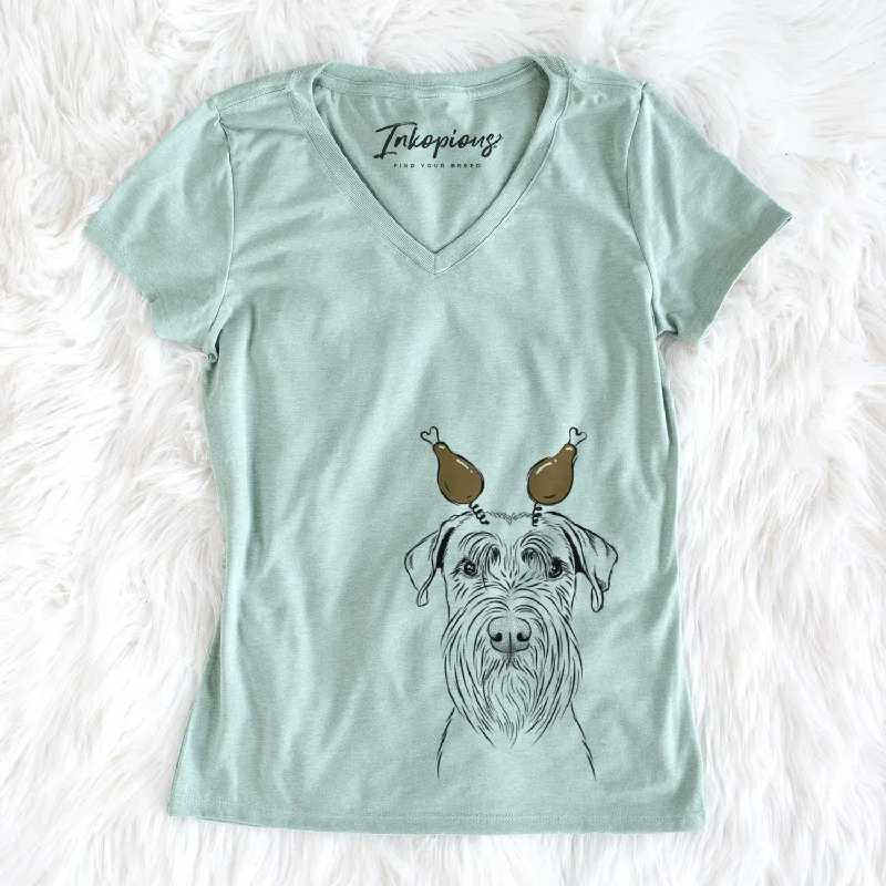 Thanksgiving Milton the Schnauzer - Women's V-neck Shirt-- Boxy Fit Fitted Loose