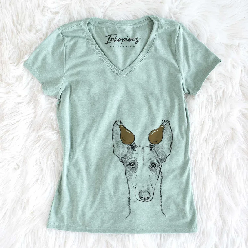 Thanksgiving Halo the Ibizan Sight Hound - Women's V-neck Shirt-- Jersey Fabric Tulle Fabric Batik Fabric Thanksgiving Halo the Ibizan Sight Hound - Women's V-neck Shirt-- Jersey Fabric Tulle Fabric Batik Fabric