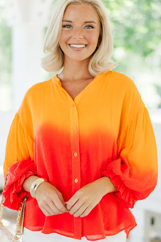 Fate: All Along Orange Ombre Blouse Lightweight Linen Blouse