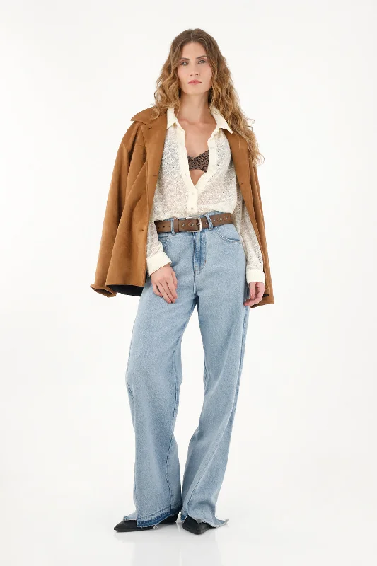 Women's woven ivory shirt-- Chenille Blend Fleece Blend Nylon Blend