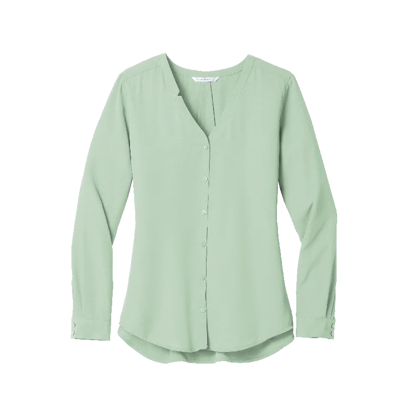 C1950 Ladies Long Sleeve Button-Front Blouse Feminine Satin Blouse