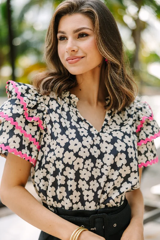 Waiting For You Black Floral Blouse Casual Button Blouse