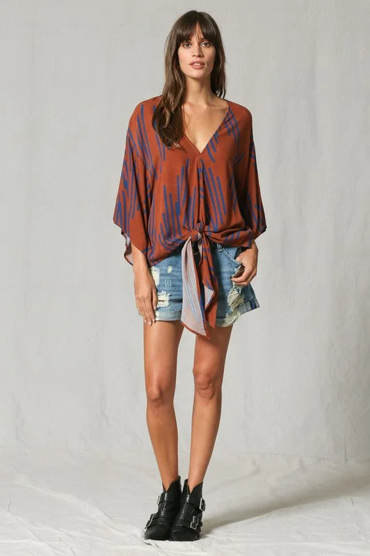 Line Print V Neck Blouse Modern Oversized Blouse