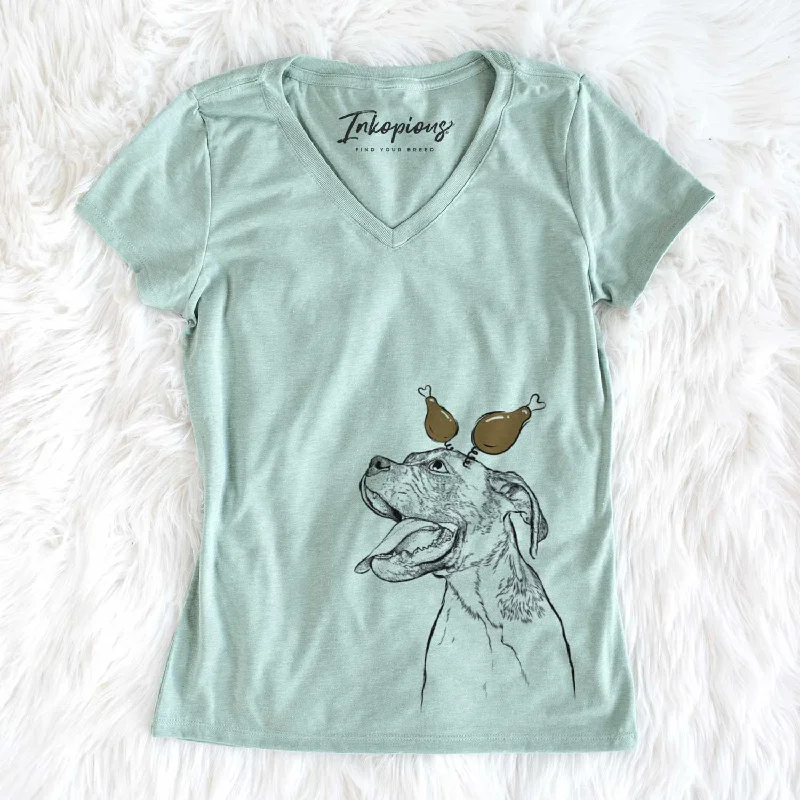 Thanksgiving Floyd the Boxer - Women's V-neck Shirt-- Cozy Warm Stylish
