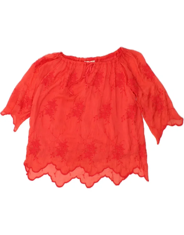 GAUDI Womens Crop Blouse Top UK 14 Medium Red Floral Polished Work Blouse