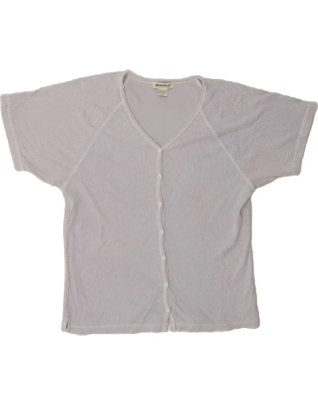 EDDIE BAUER Womens Blouse Top UK 18 XL Grey Cotton Stylish Wrap Blouse