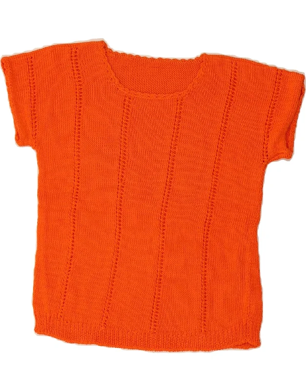 VINTAGE Womens Knit Blouse Top UK 12 Medium Orange Boho Printed Blouse