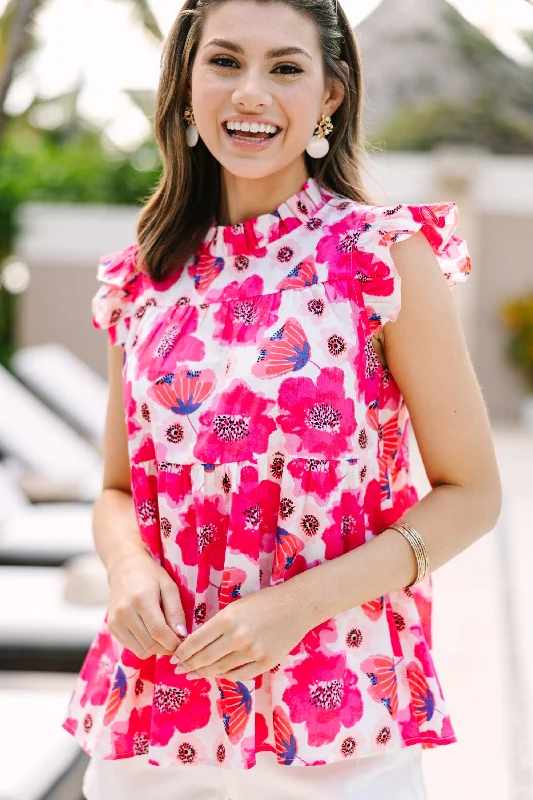 Good Opportunities Pink Floral Blouse Chic Sleeveless Blouse