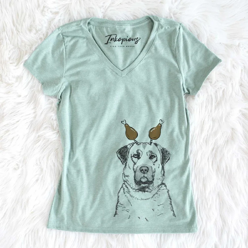 Thanksgiving Loca the Anatolian Shepherd - Women's V-neck Shirt-- Fleece Nylon Spandex Thanksgiving Loca the Anatolian Shepherd - Women's V-neck Shirt-- Fleece Nylon Spandex