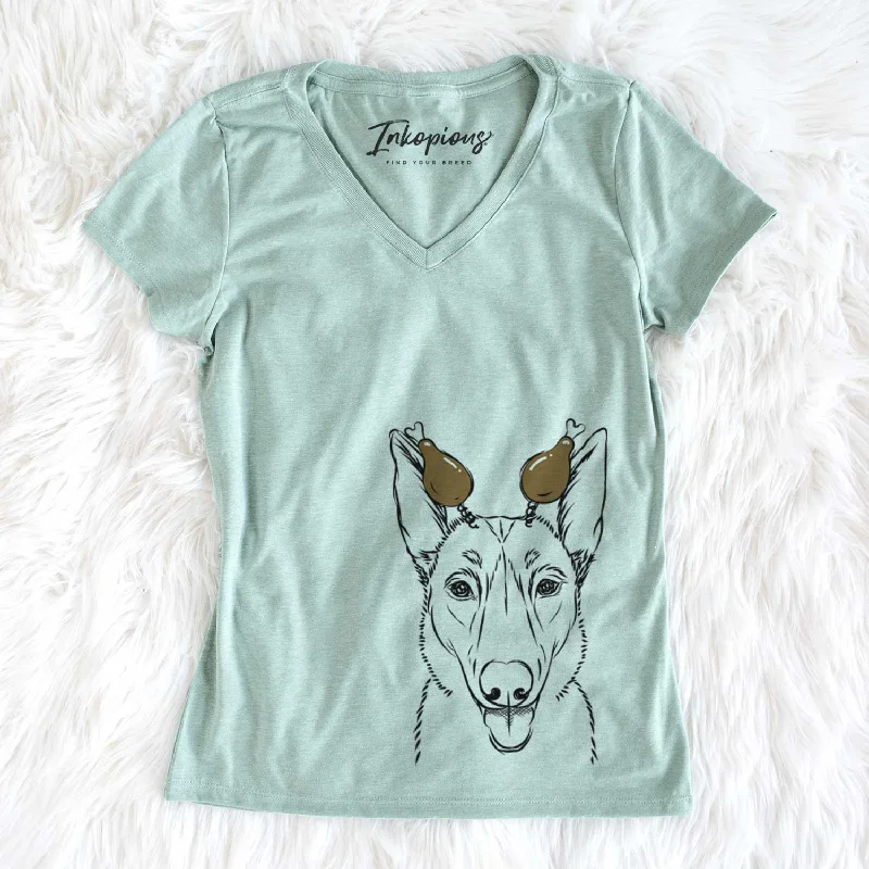 Thanksgiving Lyric the Belgian Malinois - Women's V-neck Shirt-- Print Jacquard Patchwork Thanksgiving Lyric the Belgian Malinois - Women's V-neck Shirt-- Print Jacquard Patchwork