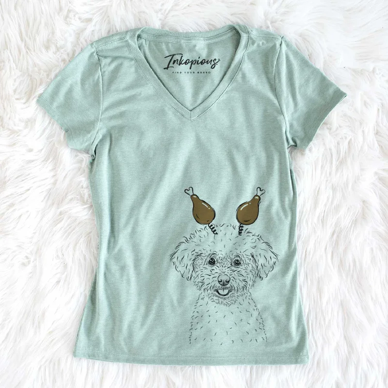 Thanksgiving Mickey the Bichon Frise - Women's V-neck Shirt-- Chenille Brocade Lace