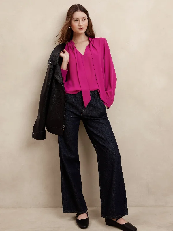 Tie-Front Blouse Ruffled Neck Blouse