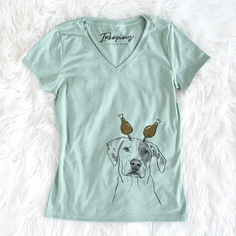 Thanksgiving Julio the Dogo Argentino Mix - Women's V-neck Shirt-- Zippered Front Buttoned Front Snap Front Thanksgiving Julio the Dogo Argentino Mix - Women's V-neck Shirt-- Zippered Front Buttoned Front Snap Front