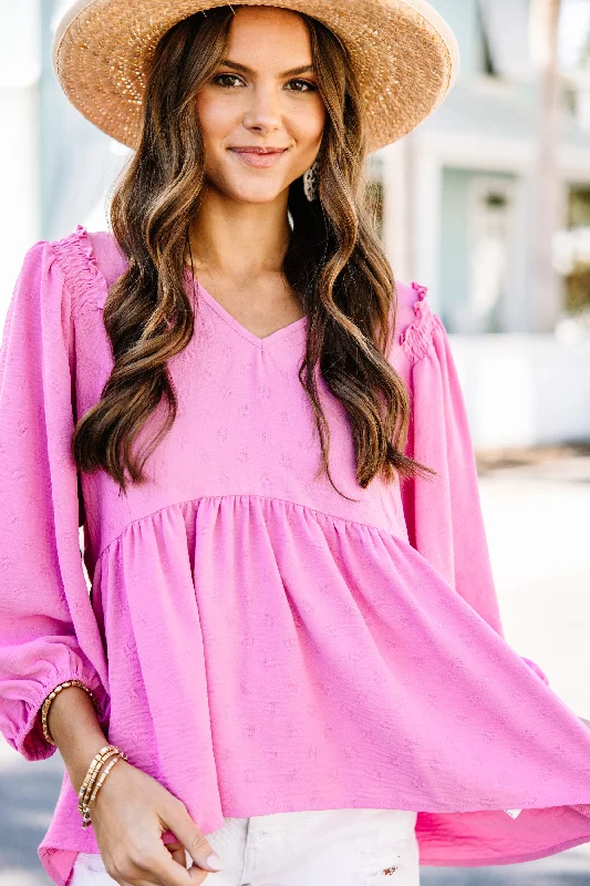 Take Your Word Bubble Gum Pink Ruffled Blouse Embroidered Cotton Blouse