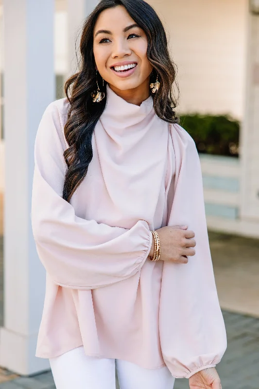 Tell Your Story Peach Pink Satin Blouse Off-Shoulder Wrap Blouse