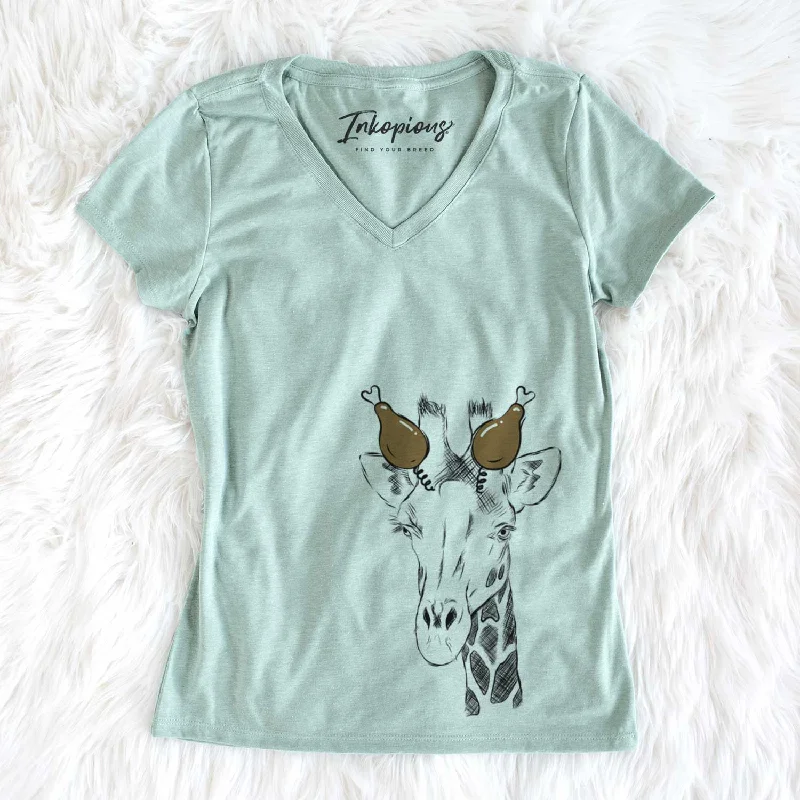 Thanksgiving Geoffrey the Giraffe - Women's V-neck Shirt-- Boxy Fit Fitted Loose