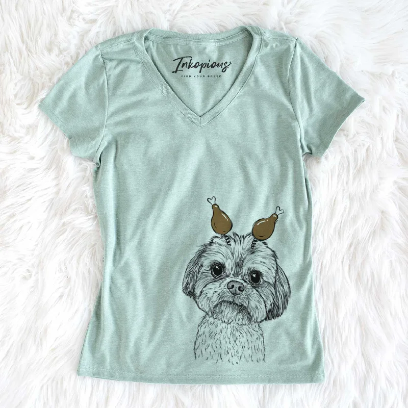 Thanksgiving Lucy the Shorkie - Women's V-neck Shirt -- Basic T-Shirt Crew Neck Short Sleeve Thanksgiving Lucy the Shorkie - Women's V-neck Shirt -- Basic T-Shirt Crew Neck Short Sleeve
