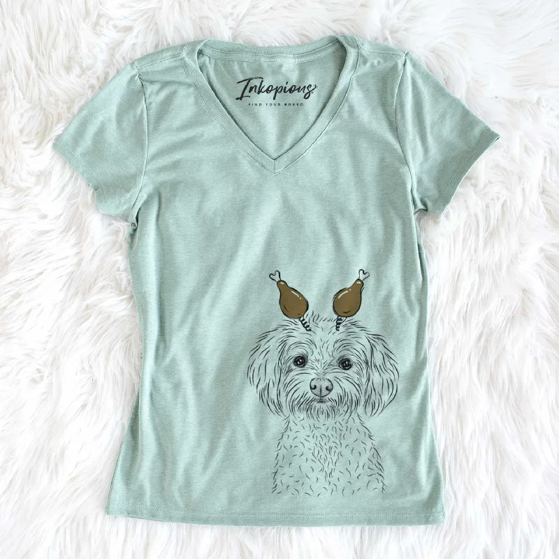Thanksgiving Francesca the Maltipoo - Women's V-neck Shirt-- Machine Wash Dry Clean Hand Wash Thanksgiving Francesca the Maltipoo - Women's V-neck Shirt-- Machine Wash Dry Clean Hand Wash