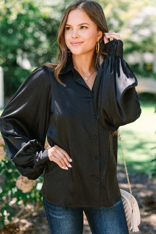 Want Your Love Black Satin Blouse Vintage Lace Blouse