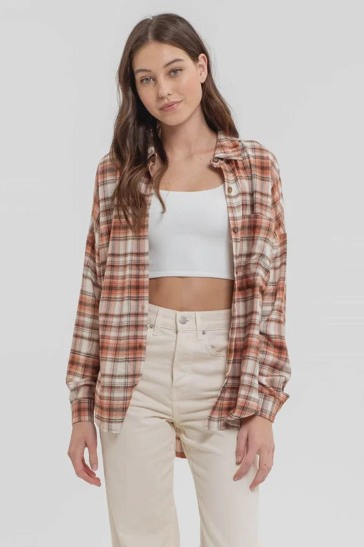 LONG SLEEVE BUTTON DOWN PLAID SHIRT-- Rayon Fabric Velvet Fabric Corduroy Fabric