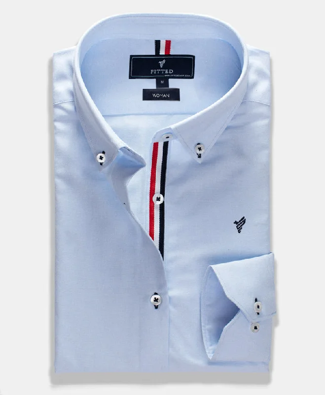 Sky French Shirt (Women)-- Polka Dot Checkered Tartan