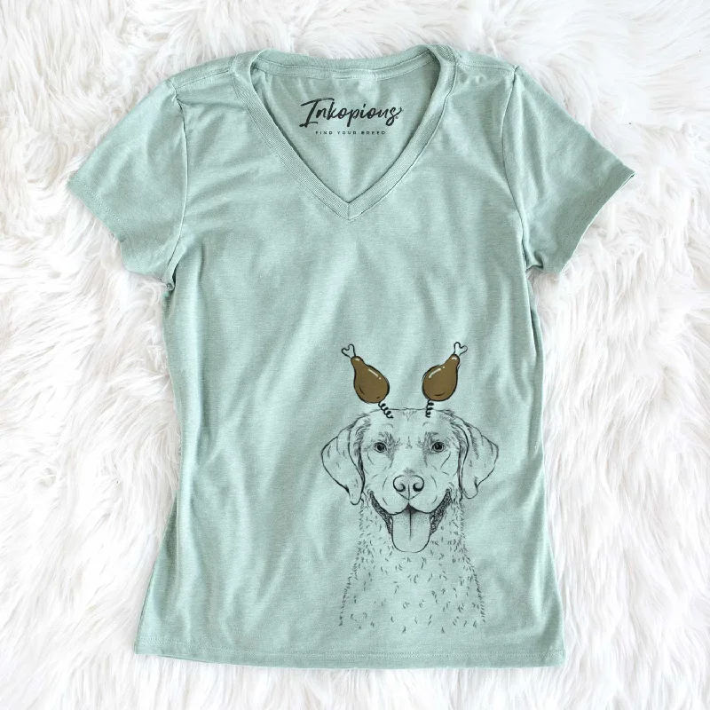 Thanksgiving Chip the Chesapeake Bay Retriever - Women's V-neck Shirt-- Graphic Embroidered Appliqued Thanksgiving Chip the Chesapeake Bay Retriever - Women's V-neck Shirt-- Graphic Embroidered Appliqued
