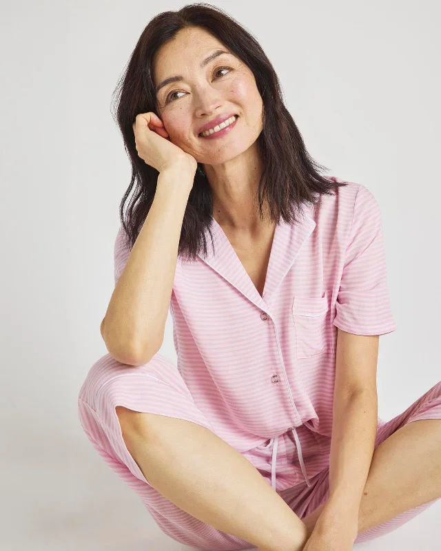 Pink Feeder Stripe Notch Top & Crop Pant PJ Set Chic Faux Leather Pants