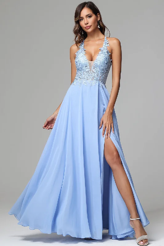 A-line V-neck Lace Appliqued Party Dresses for Wedding Guest Tunics Silk luxurious